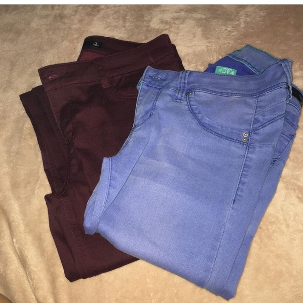 burgundy and blue jeans